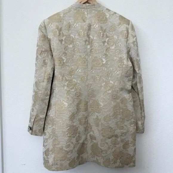 LILY &amp; TAYLOR Brocade Skirt Suit Gold Metallic Jacquard Crystal Detail Size 12