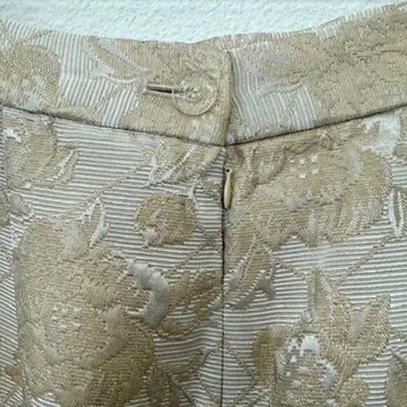LILY &amp; TAYLOR Brocade Skirt Suit Gold Metallic Jacquard Crystal Detail Size 12