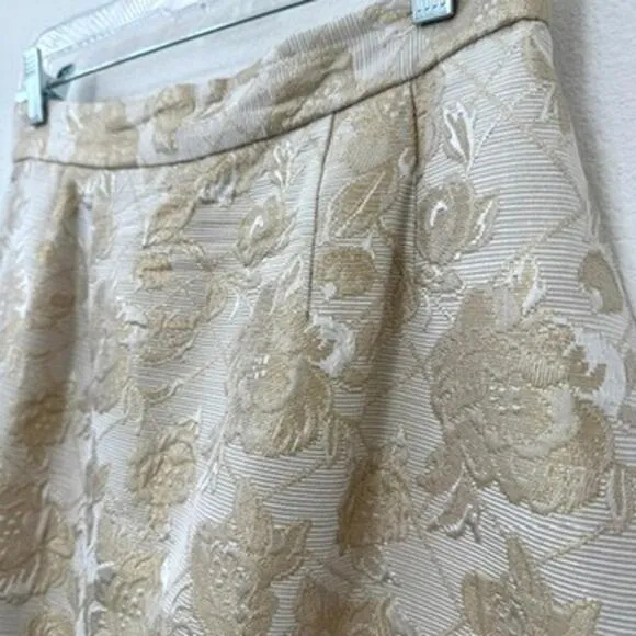 LILY &amp; TAYLOR Brocade Skirt Suit Gold Metallic Jacquard Crystal Detail Size 12