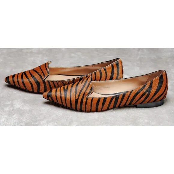 Linea Paolo Calf Hair Tiger Print Pointed Toe Loafer Flats Womens Size 8 NEW