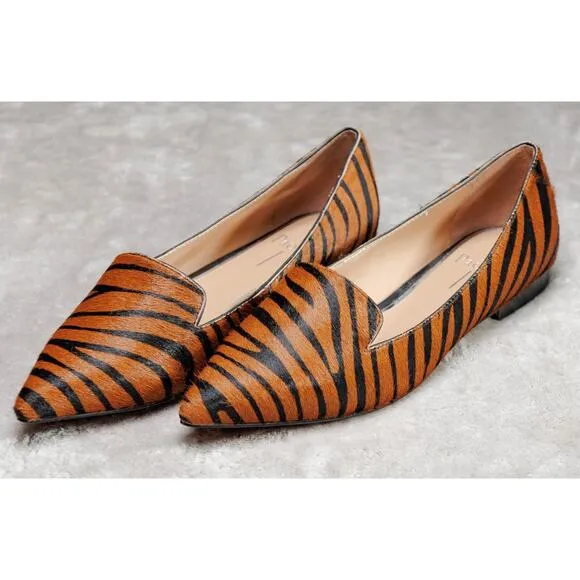 Linea Paolo Calf Hair Tiger Print Pointed Toe Loafer Flats Womens Size 8 NEW
