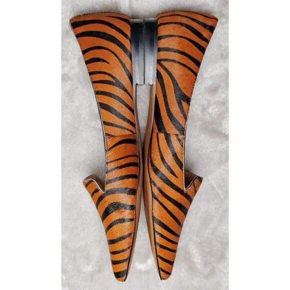 Linea Paolo Calf Hair Tiger Print Pointed Toe Loafer Flats Womens Size 8 NEW
