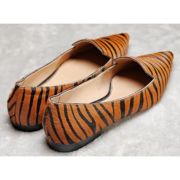 Linea Paolo Calf Hair Tiger Print Pointed Toe Loafer Flats Womens Size 8 NEW