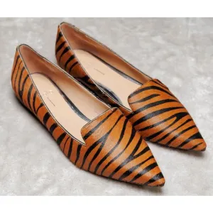 Linea Paolo Calf Hair Tiger Print Pointed Toe Loafer Flats Womens Size 8 NEW