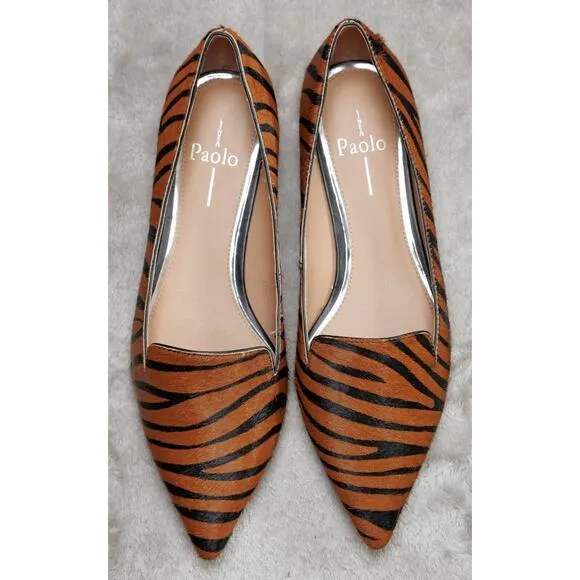 Linea Paolo Calf Hair Tiger Print Pointed Toe Loafer Flats Womens Size 8 NEW