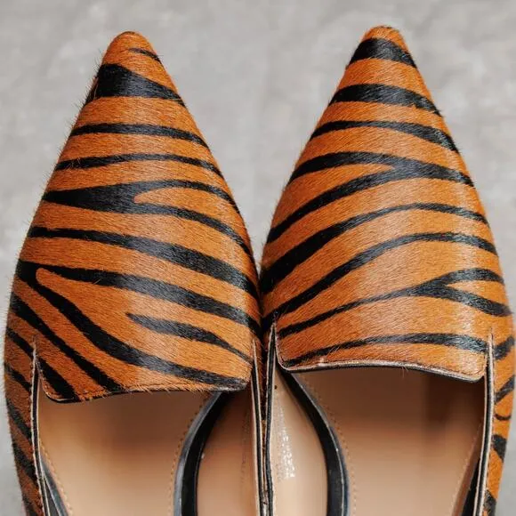 Linea Paolo Calf Hair Tiger Print Pointed Toe Loafer Flats Womens Size 8 NEW