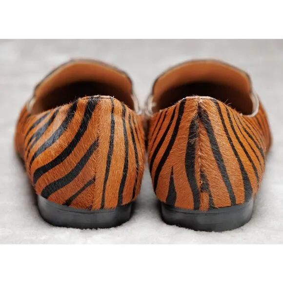 Linea Paolo Calf Hair Tiger Print Pointed Toe Loafer Flats Womens Size 8 NEW