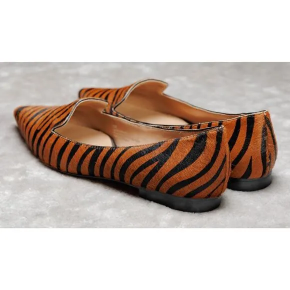 Linea Paolo Calf Hair Tiger Print Pointed Toe Loafer Flats Womens Size 8 NEW