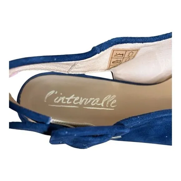 L’intervalle Suede Slingback Flats Navy Blue Quarry Size 37