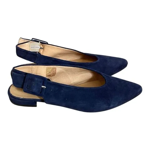 L’intervalle Suede Slingback Flats Navy Blue Quarry Size 37