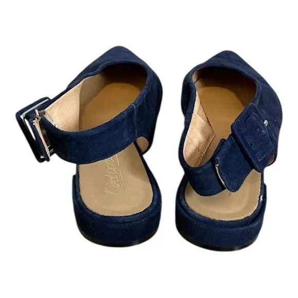 L’intervalle Suede Slingback Flats Navy Blue Quarry Size 37
