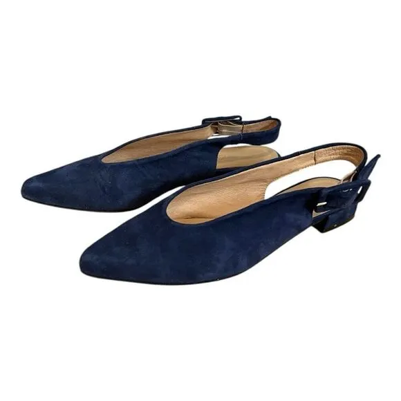 L’intervalle Suede Slingback Flats Navy Blue Quarry Size 37