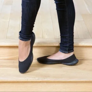 LISSOM | Flyte Black with Black Soles Slip-On Comfort Ballet Flats 7