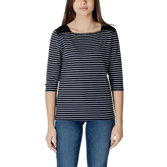 Liu Jo Striped Long Sleeve Round Neck Knitwear Women Black