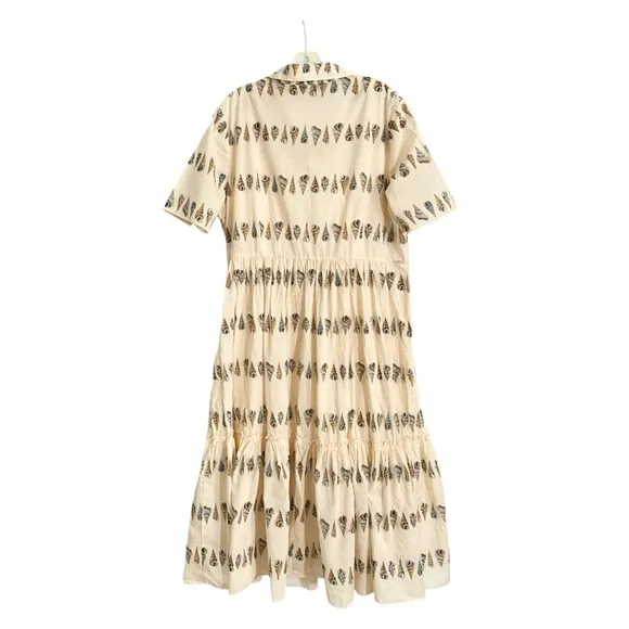 LK Bennett Bella Shell Print Midi Dress in Cream Cotton Size 16