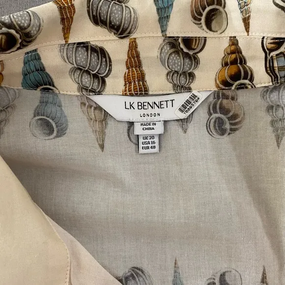 LK Bennett Bella Shell Print Midi Dress in Cream Cotton Size 16