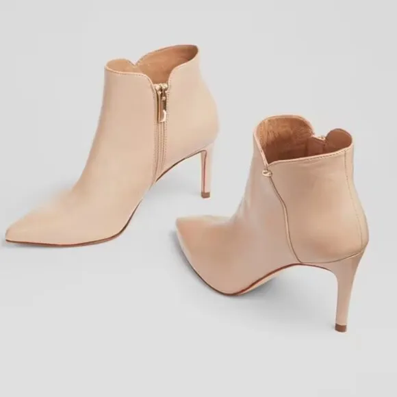 L.K. Bennett Corinne Women Leather Ankle Boots 7 Beige Pointed Toe Stiletto Zip