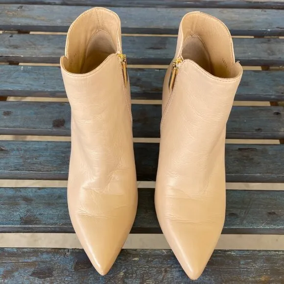 L.K. Bennett Corinne Women Leather Ankle Boots 7 Beige Pointed Toe Stiletto Zip