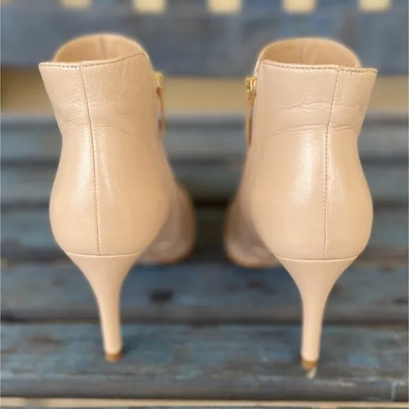 L.K. Bennett Corinne Women Leather Ankle Boots 7 Beige Pointed Toe Stiletto Zip