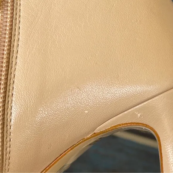 L.K. Bennett Corinne Women Leather Ankle Boots 7 Beige Pointed Toe Stiletto Zip