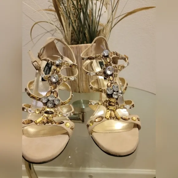 L.K Bennett London Cut Out Rhinestone Open Toe Made in Italy Stiletto He…