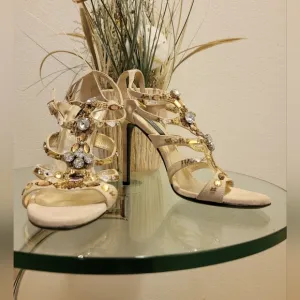 L.K Bennett London Cut Out Rhinestone Open Toe Made in Italy Stiletto He…
