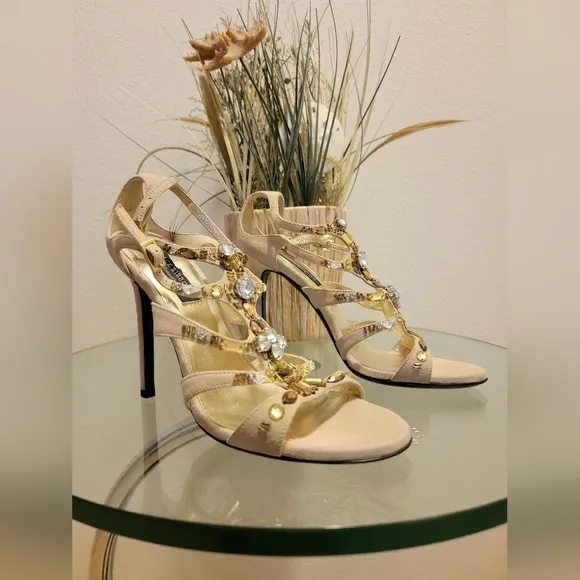 L.K Bennett London Cut Out Rhinestone Open Toe Made in Italy Stiletto He…