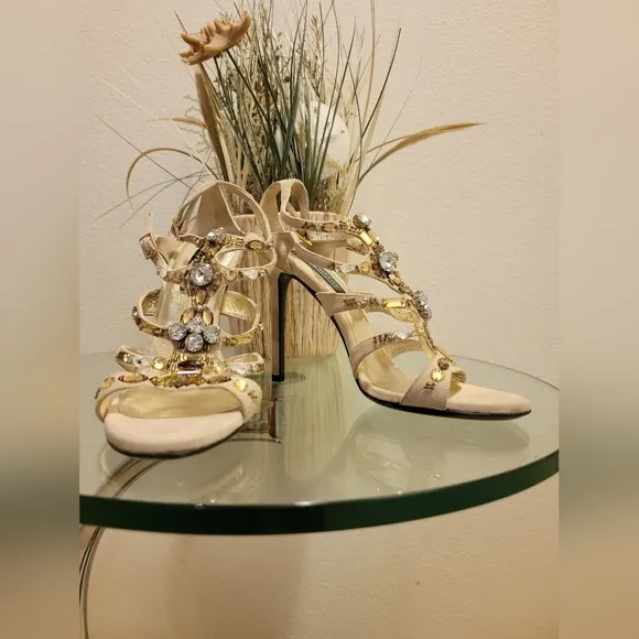 L.K Bennett London Cut Out Rhinestone Open Toe Made in Italy Stiletto He…