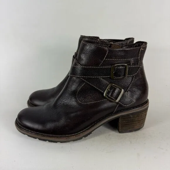 L.L. Bean Boots Womens 6.5 Brown Leather Buckle Side Zip Round Toe Ankle Booties