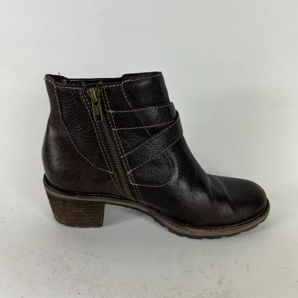 L.L. Bean Boots Womens 6.5 Brown Leather Buckle Side Zip Round Toe Ankle Booties