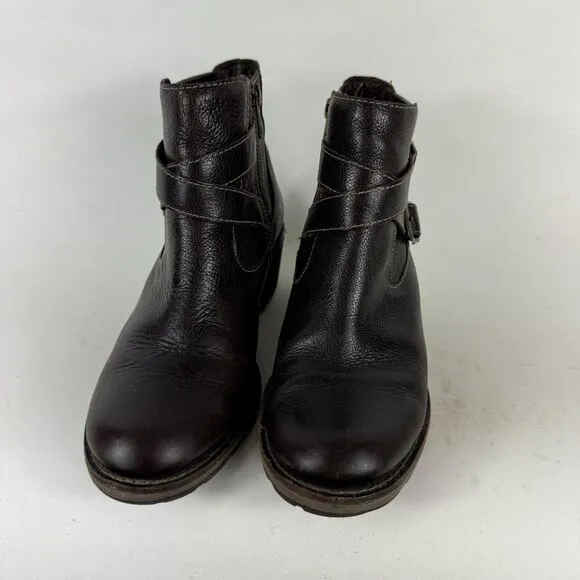 L.L. Bean Boots Womens 6.5 Brown Leather Buckle Side Zip Round Toe Ankle Booties