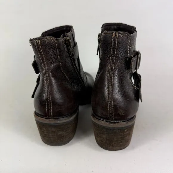 L.L. Bean Boots Womens 6.5 Brown Leather Buckle Side Zip Round Toe Ankle Booties