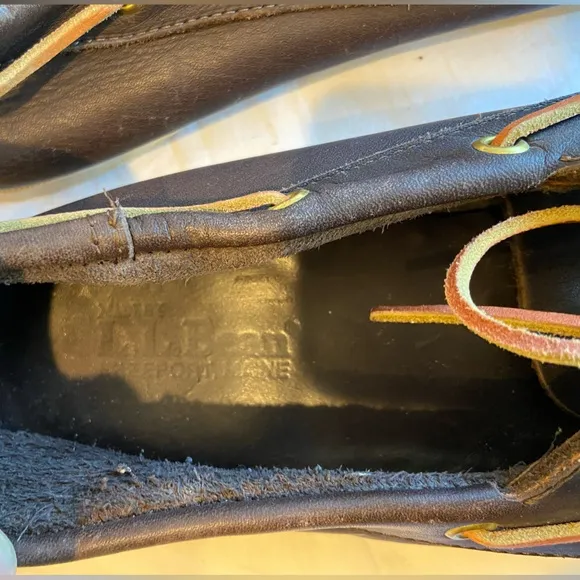 LL Bean Mens Leather Slip On Loafer Boat Shoes, Top siders, Size 12 wide