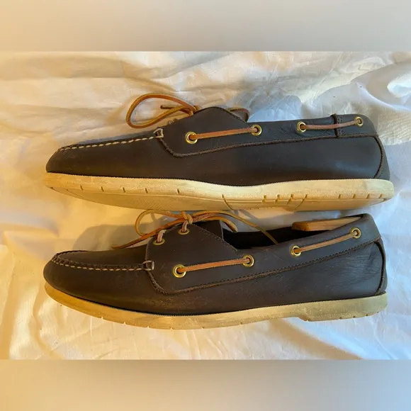 LL Bean Mens Leather Slip On Loafer Boat Shoes, Top siders, Size 12 wide