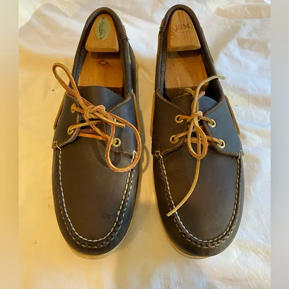 LL Bean Mens Leather Slip On Loafer Boat Shoes, Top siders, Size 12 wide