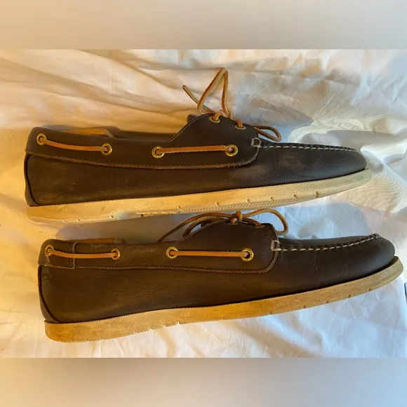LL Bean Mens Leather Slip On Loafer Boat Shoes, Top siders, Size 12 wide