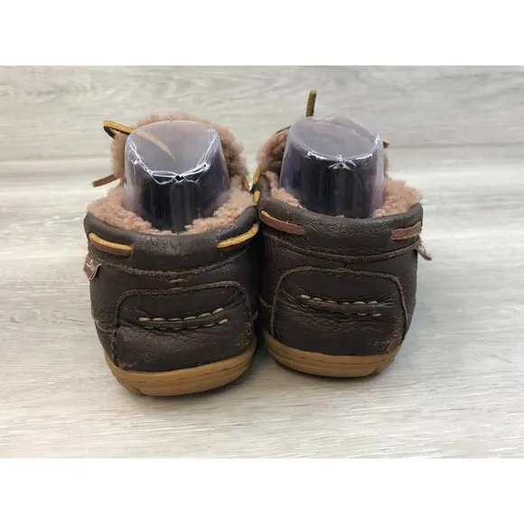 L.L Bean Wicked Good Men's Brown Leather Sz 8 Faux Fur Lined Boat Shoes
