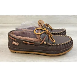 L.L Bean Wicked Good Men's Brown Leather Sz 8 Faux Fur Lined Boat Shoes