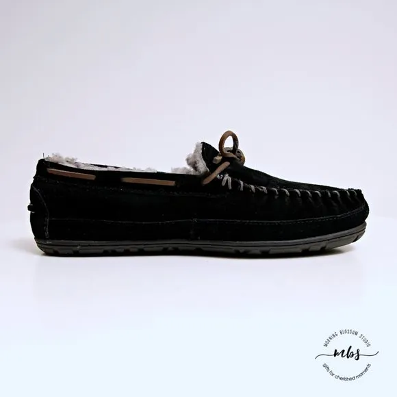 L.L.Bean Fleece Lined Moccasins in Black Men Size 10