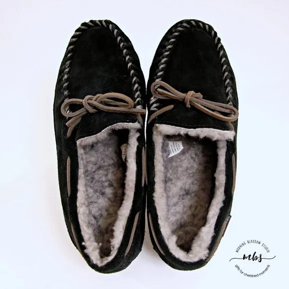 L.L.Bean Fleece Lined Moccasins in Black Men Size 10