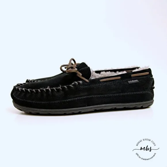 L.L.Bean Fleece Lined Moccasins in Black Men Size 10
