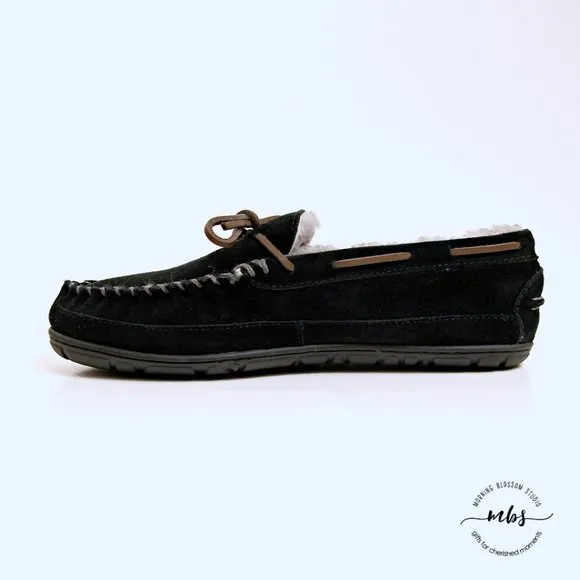 L.L.Bean Fleece Lined Moccasins in Black Men Size 10