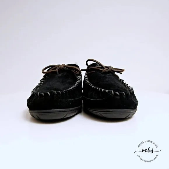 L.L.Bean Fleece Lined Moccasins in Black Men Size 10