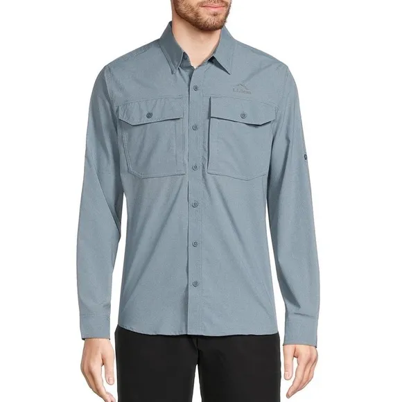 L.L.Bean Performance Stretch UPF 50 Long Sleeve Woven Shirt Pockets Size L
