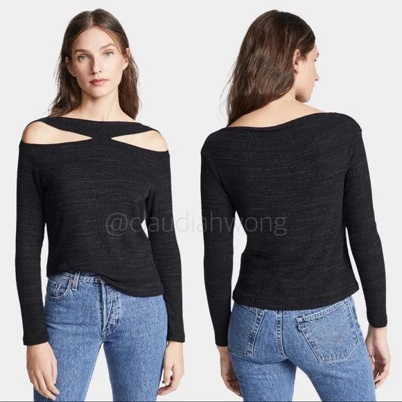 LNA Slub Knit Cutout Long Sleeve Sweater in Grey