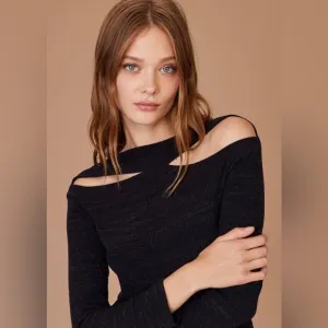 LNA Slub Knit Cutout Long Sleeve Sweater in Grey