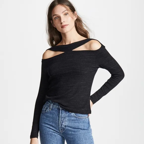 LNA Slub Knit Cutout Long Sleeve Sweater in Grey