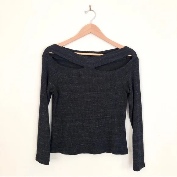 LNA Slub Knit Cutout Long Sleeve Sweater in Grey
