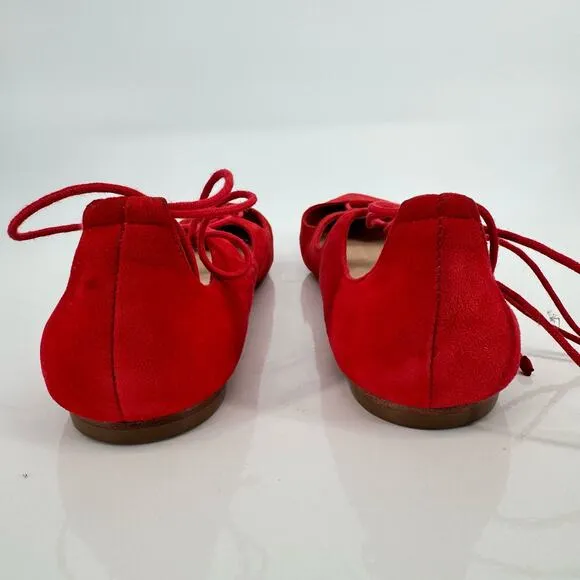 Loeffer Randall Ambra Poppy Red Suede Ballet Pointed Flats Sz 9.5B Minimalist