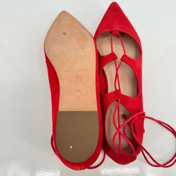 Loeffer Randall Ambra Poppy Red Suede Ballet Pointed Flats Sz 9.5B Minimalist